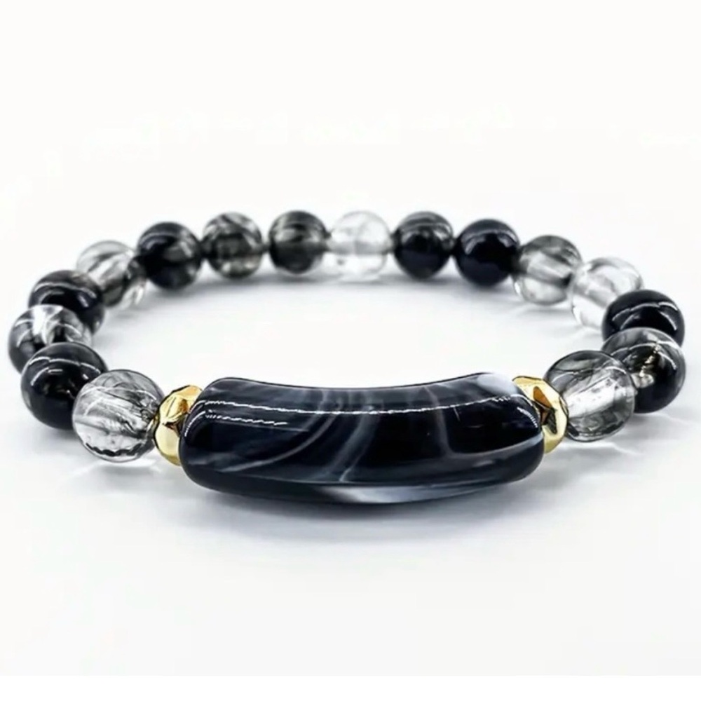 Handmade Marbled Beaded Bracelet in Black New in Package